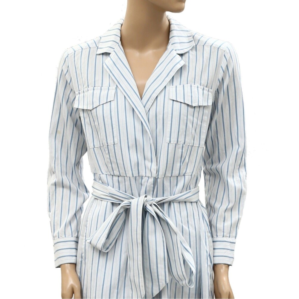 Sezane Wrap Style Striped Printed Midi Dress Long Sleeve Cotton S-36 287917 - Picture 5 of 7